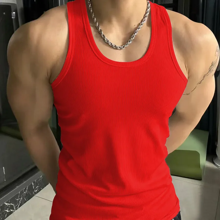 Men's Ice Silk Round Neck Fitness Vest Heavy Duty Screw Threadslims Smooths Your Silhouette Elastic Sports Underwear Quick Dry M men underwear,men undershirt,sports sleeveless vest