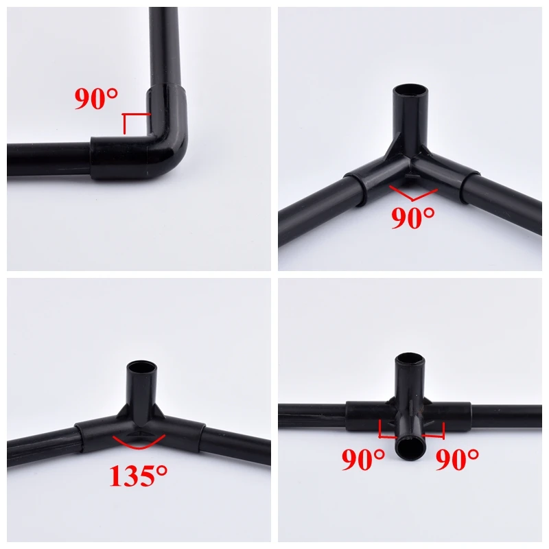 Plant Support Connector 2-30Pcs ABS Black Joint Three-way Four-way 90&deg; Elbow Pipe Connector Plant Support Wardrobe Tent ixed Fittings 12mm Inner Dia