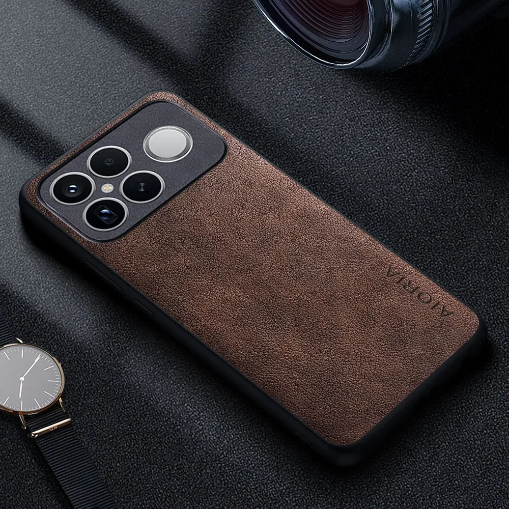 Premium Luxury Leather Retro Business Style Solid Color Phone Case