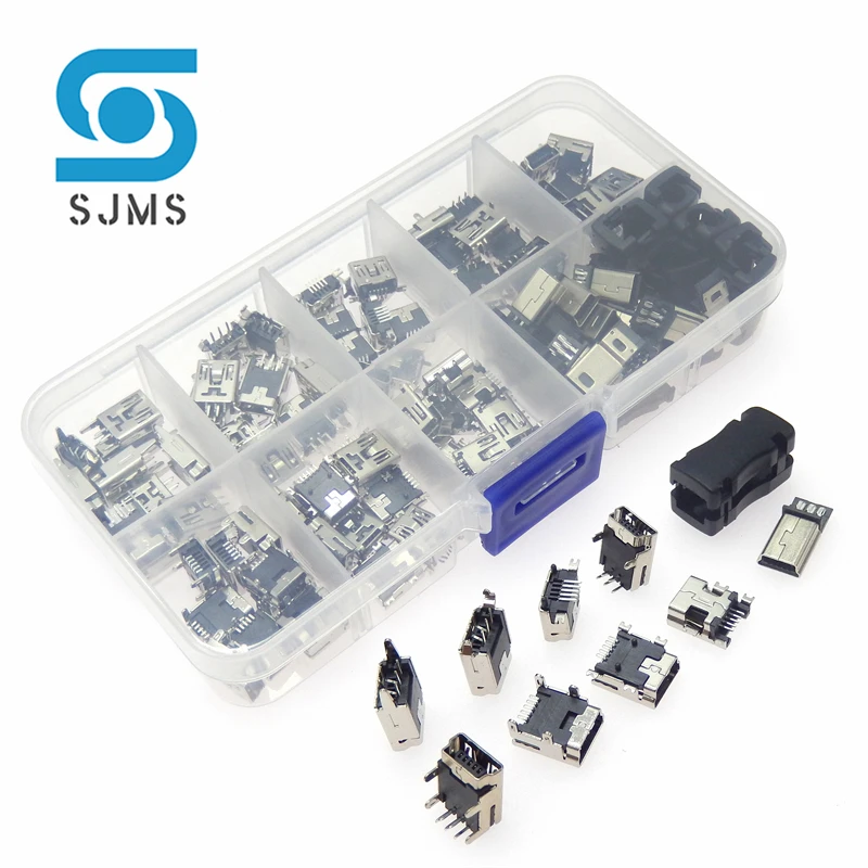 tipo Mini Usb Smt Mergulho Pinos tipo b Conector Feminino Masculino Porta Jack Cauda Tomada Plug Terminal Kits para Reparo Diy 45 90 Pcs