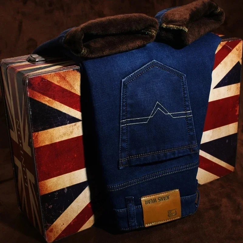 2024 Men New Activities Autumn Winter Jeans Warm Flocking Warm Soft Men Jeans Warm Jeans Men Straight Flocking Trousers