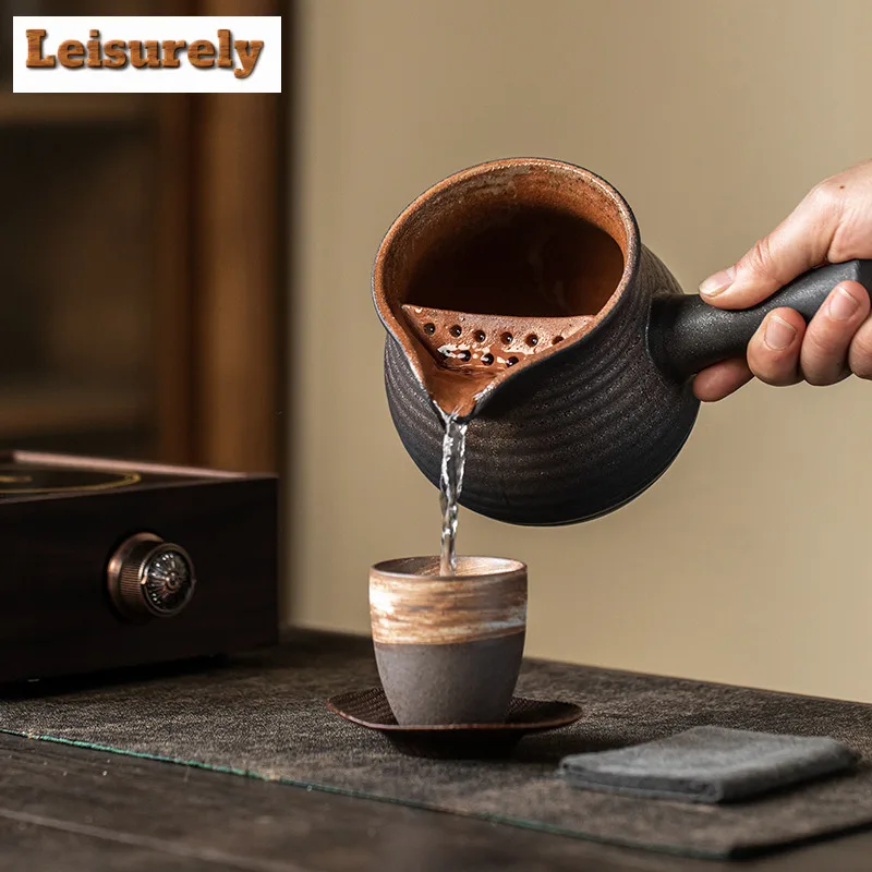 Japanese Style Gilt Iron Glaze Side Handle Teapot Milky Tea Making Filtration Pot Warmer Tea Stove Infuser Kettle Kung Fu Teaset