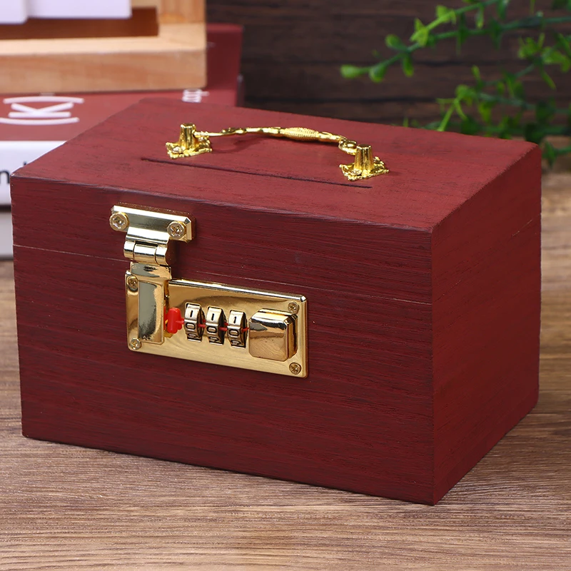 Wooden Box Password Lock Money Saving Coin Box Piggy Bank Organizer With Lock Treasure Box For Cards Dollars Cents Kids Gifts