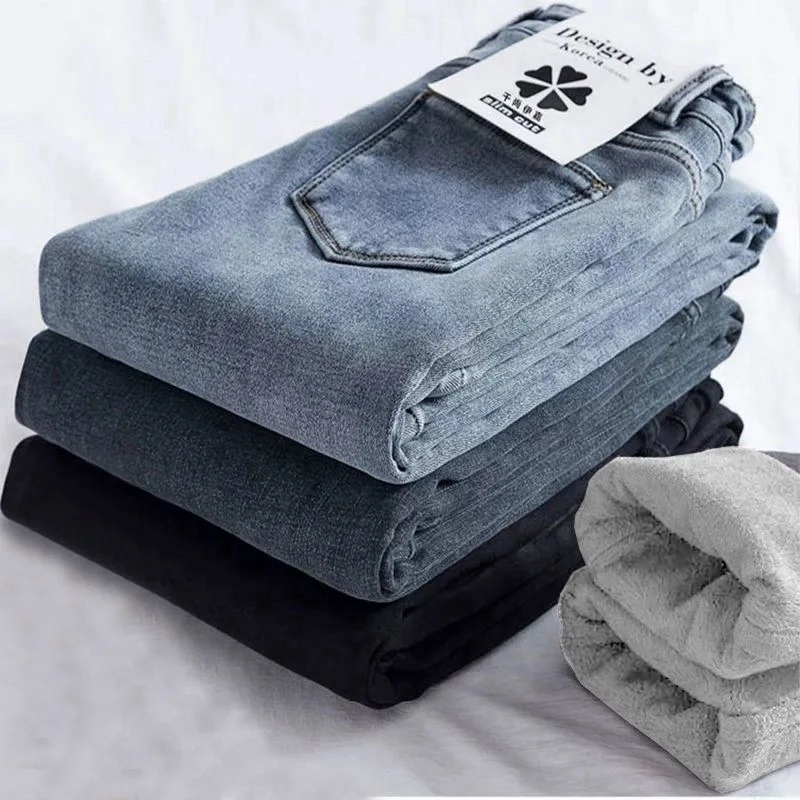 

Winter Thick Female Velvet Women High Waist Skinny Jeans Simple Fleece Warm Slim Fit Stretch Ladies Casual Denim Pencil Pants