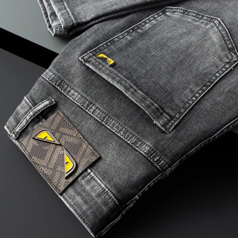 2024 spring and summer new high-end affordable luxury fashion jeans men's stretch denim slim fit tapered casual trousers 6