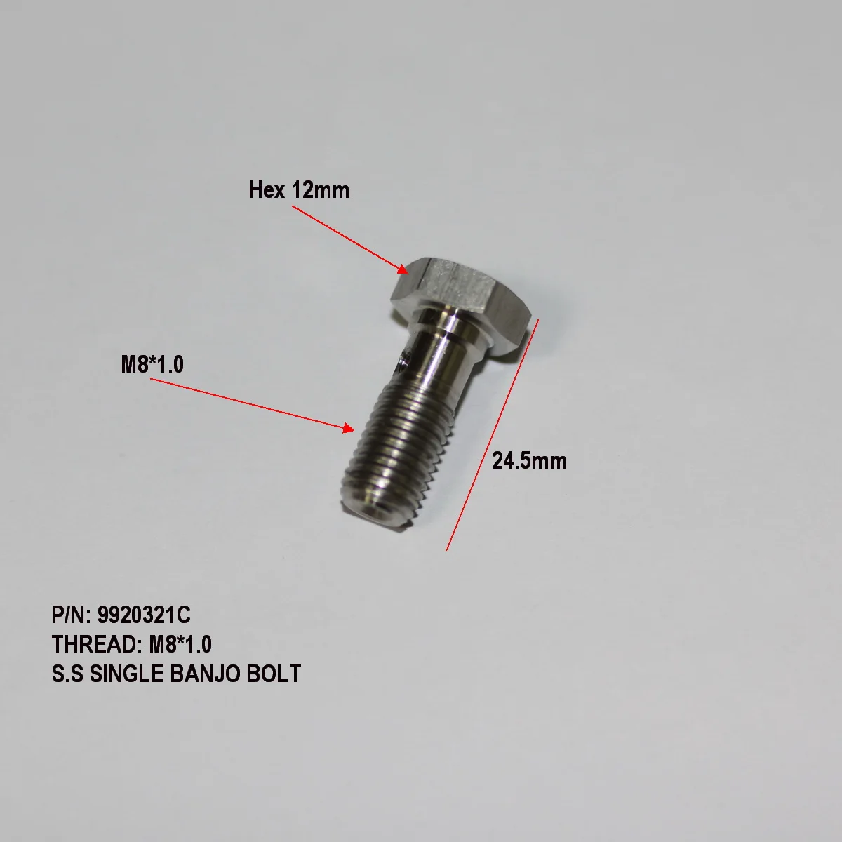 Одиночный болт банджо M8x1 из нержавеющей