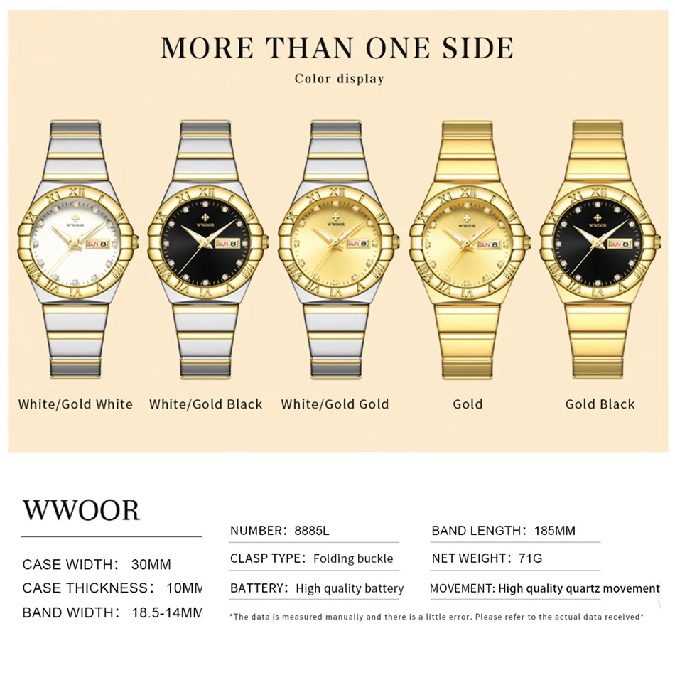 WWOOR New Gold Ladies Watches Ladies Steel Women's Bracelet Watches Female Quartz Clock Waterproof Relogio Feminino Montre Femme