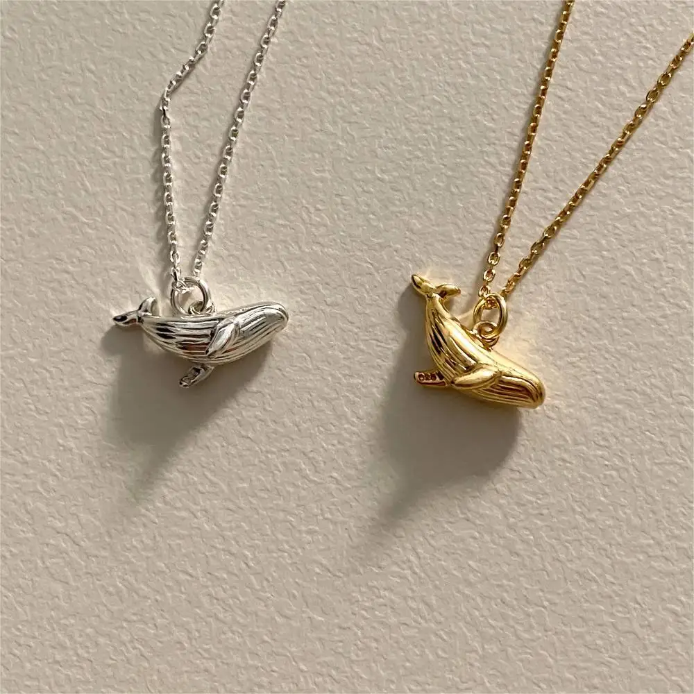 100% 925 Sterling Silver Animal Necklace for Women Girl Simple Whale Geometric Fine Chain Design Jewelry Party Gift Dropshipping