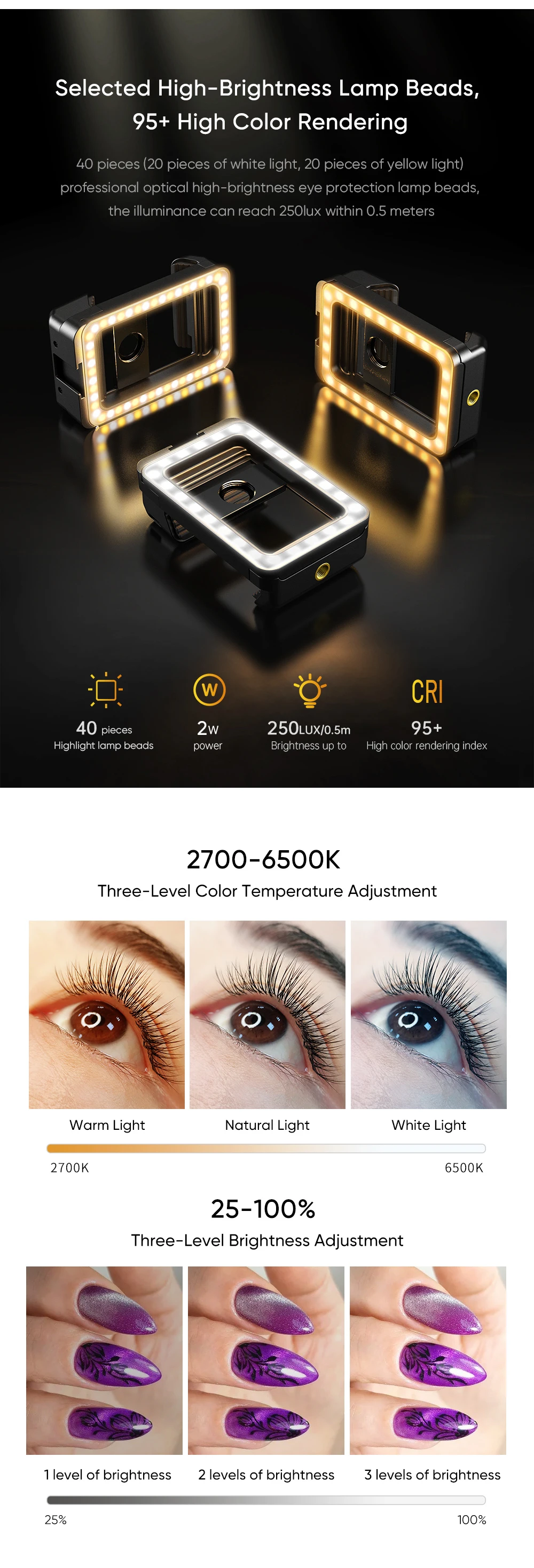 New Upgrated 4k HD 100mm Macro Lens With LED Fill Light Universal Clamp Micro Le