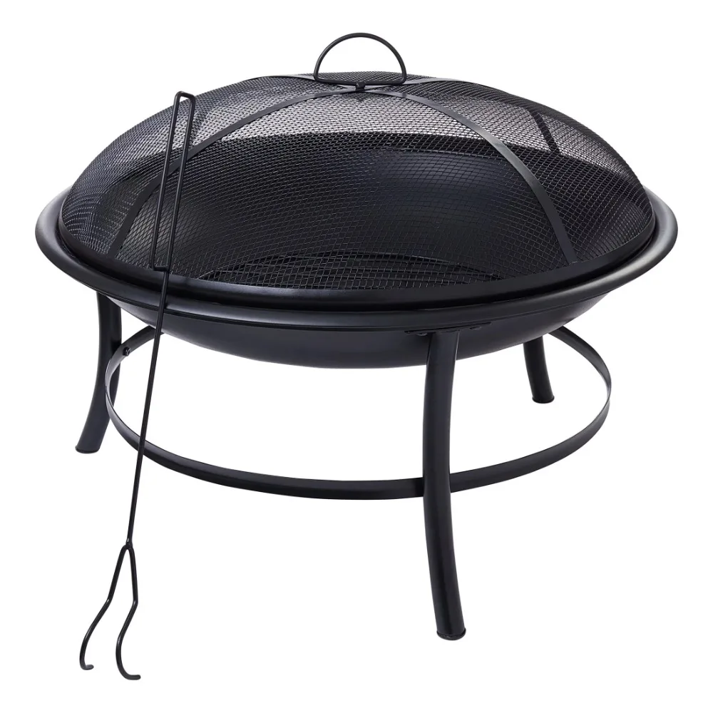 26" Round Iron Outdoor Wood Burning Fire Pit Black  Fire Pit Table Outdoor