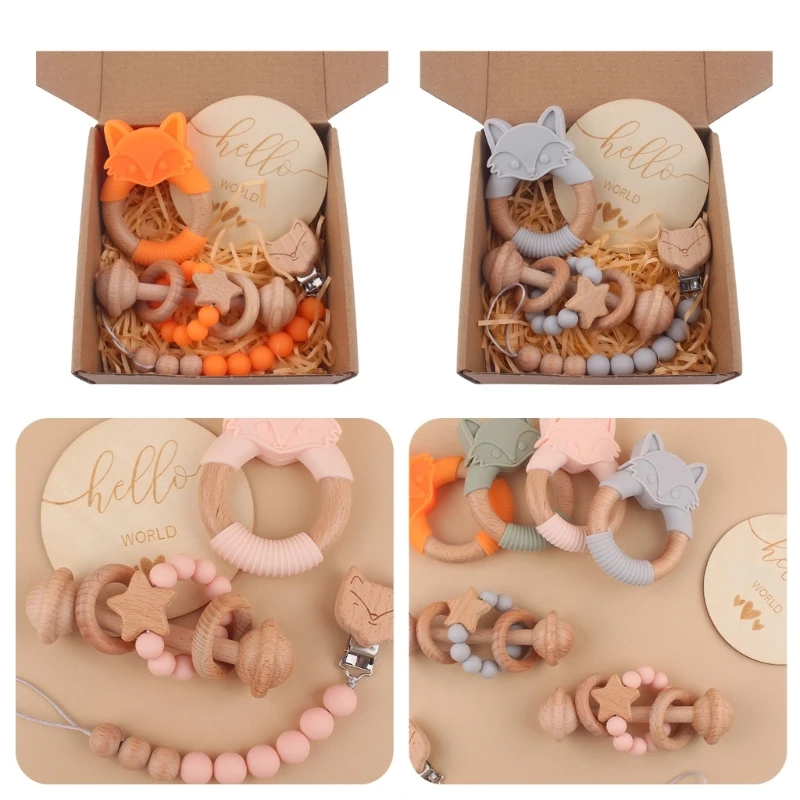 

1 шт., цепочка для детской пустышки, бук, деревянный зажим, цепь для прорезывания зубов, силиконовая игрушка-прорезыватель, QX2D