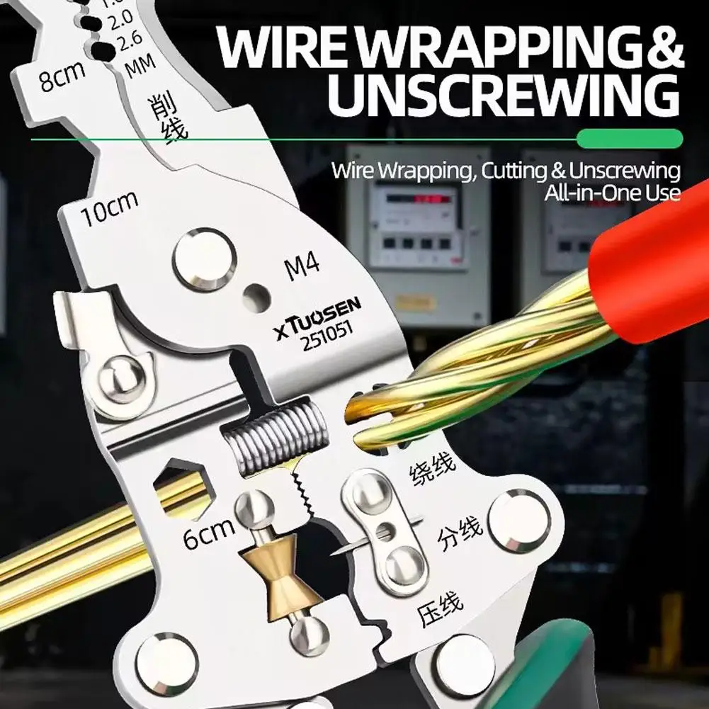 Versatile Foldable Electrician Tool with Wire Stripping & Voltage Testing Capabilities