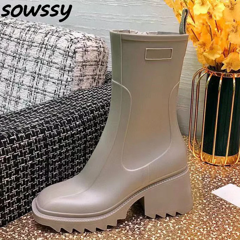 2022New Square Toe Rain Boots Women 