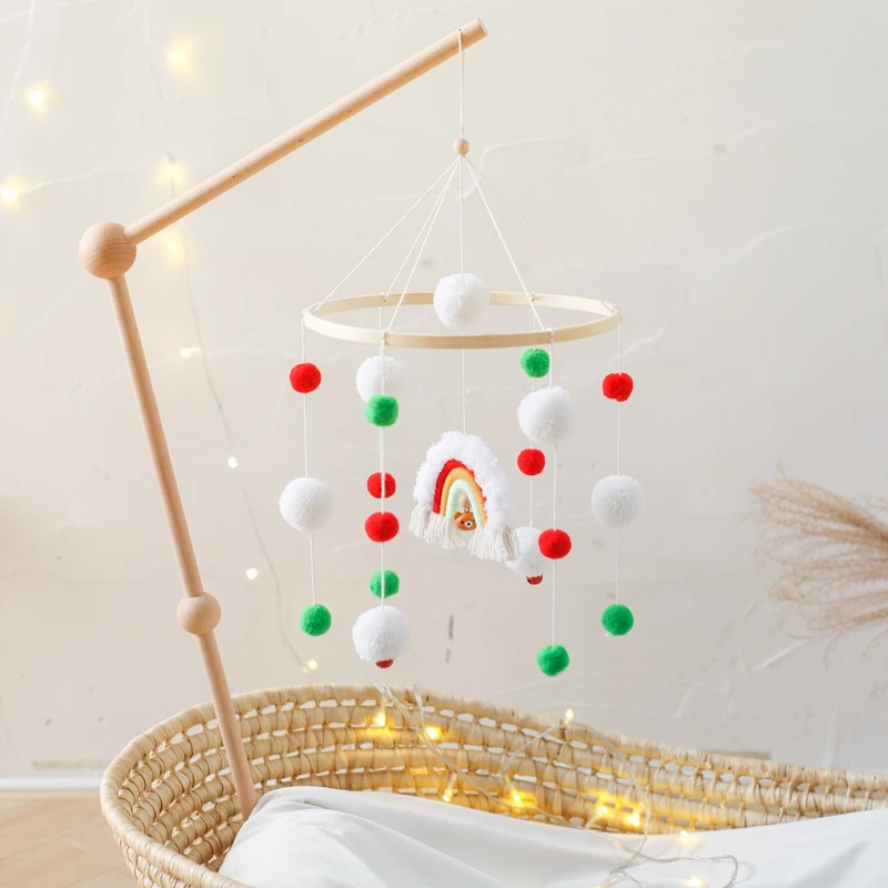 

Baby Rattle Toys Wooden Mobile Newborn Soft Felt Christmas Rainbow Crochet Bed Bell Hanging Toys Holder Bracket Infant Crib Toys