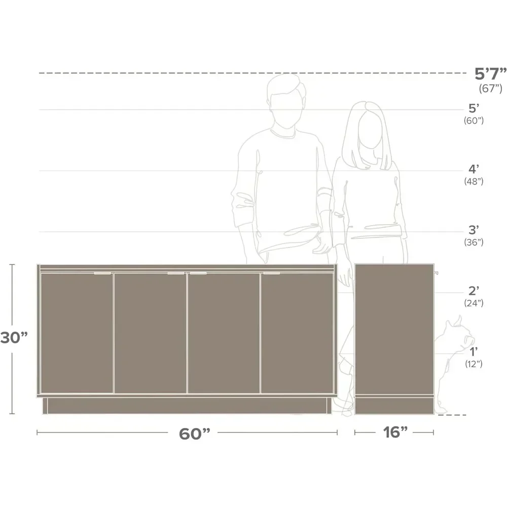 60" W X 30" H X 16" D Cupboard for Kitchen Furniture Sideboard Storage Cabinet Simply Modern 4 Console Table Doors and Shelves