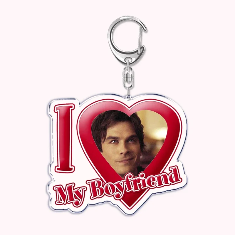 The Vampire Diaries I Love My Boyfriend Girlfriend Keychain Key Chain Ring Damon Elena Stefan Keychains for Custom Fans Gifts
