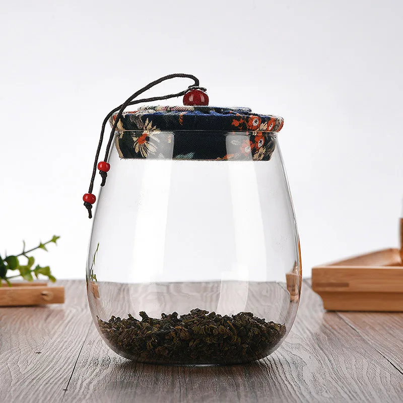 Tea Canister Ceramic Storage Jar Cloth Cover High Temperature Explosion-Proof Sealed Glass Storage Caddy Tea Coffee Airtight Canister Flower Fruit Grain Bottle