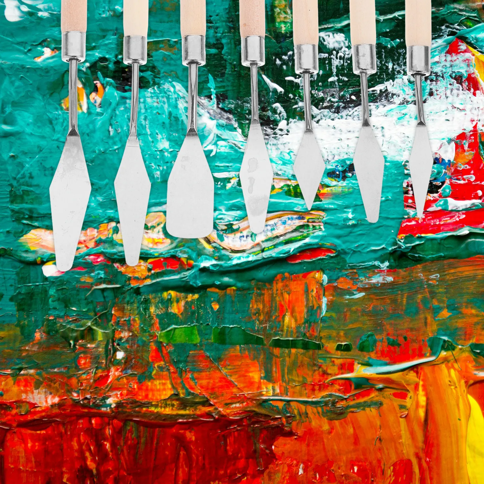 7종 유화 스크레이퍼 팔레트 나이프 스테인리스 스틸 세트 날카로운 뾰족한 팁 나무 손잡이 색상 혼합 아티스트 페인팅 도구