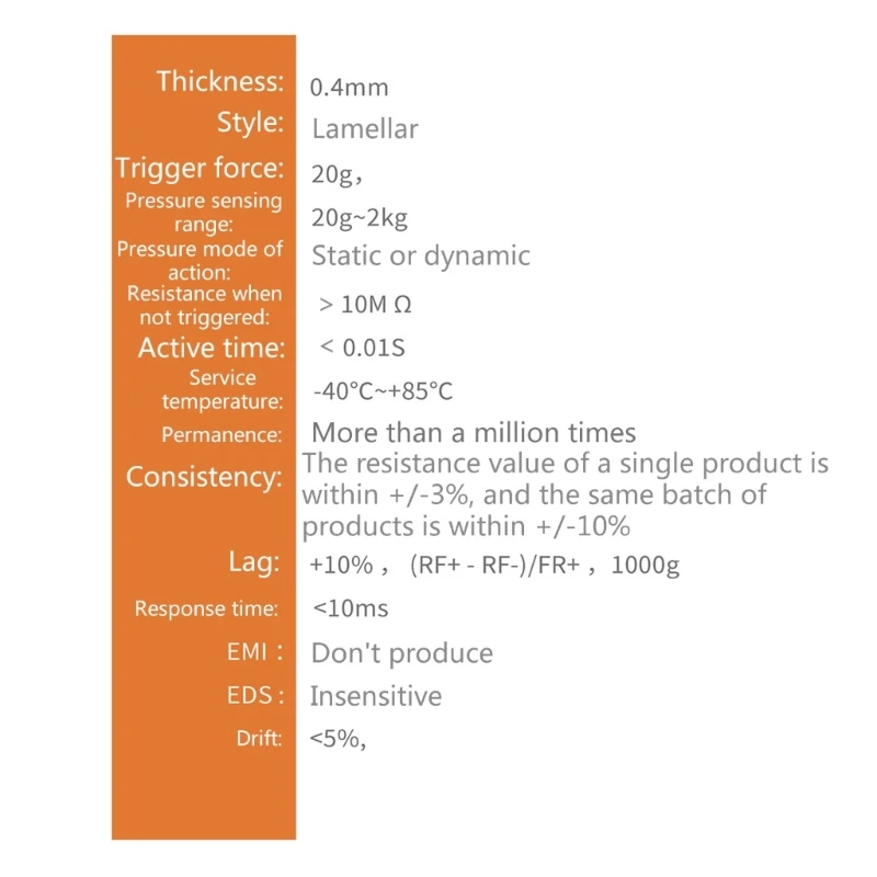 Precise Force Sensitive Resistor Thin Film Pressure Sensors 20g-2kg Sensing Resistor Pressure for Industrial H4GE