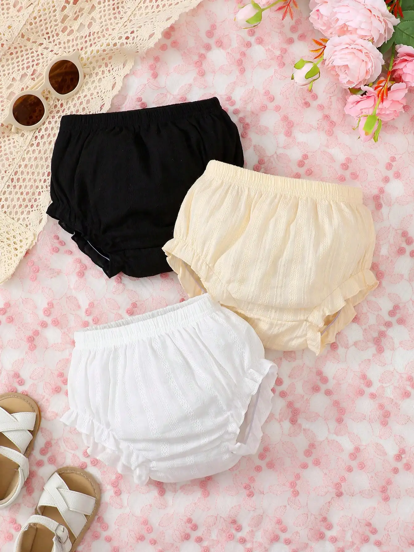 New Baby Girl Solid Color Simple Casual Daily Summer Wear Three Piece Set
