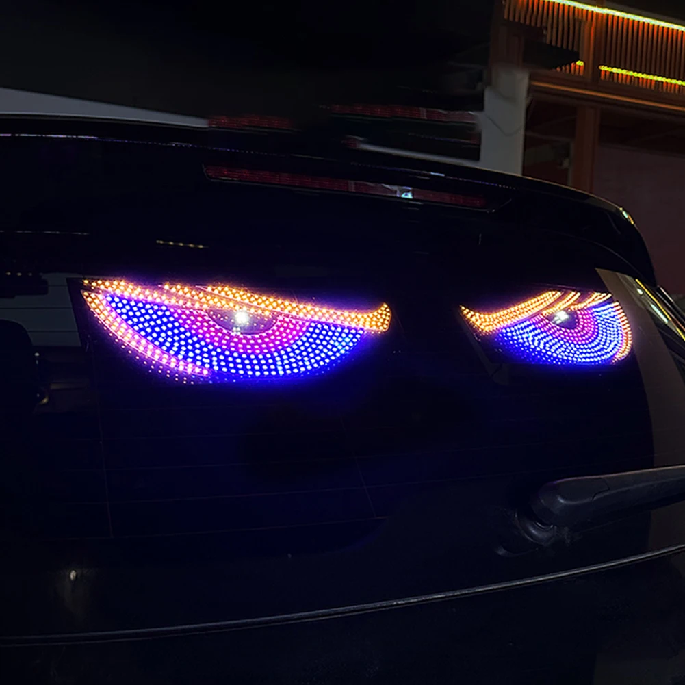 2Pcs LED Car Dynamic Devil Eye Light Sticker USB Car Evil Eyes Warning Lamp Car Decoration Devil Eye Light for Car Decoration