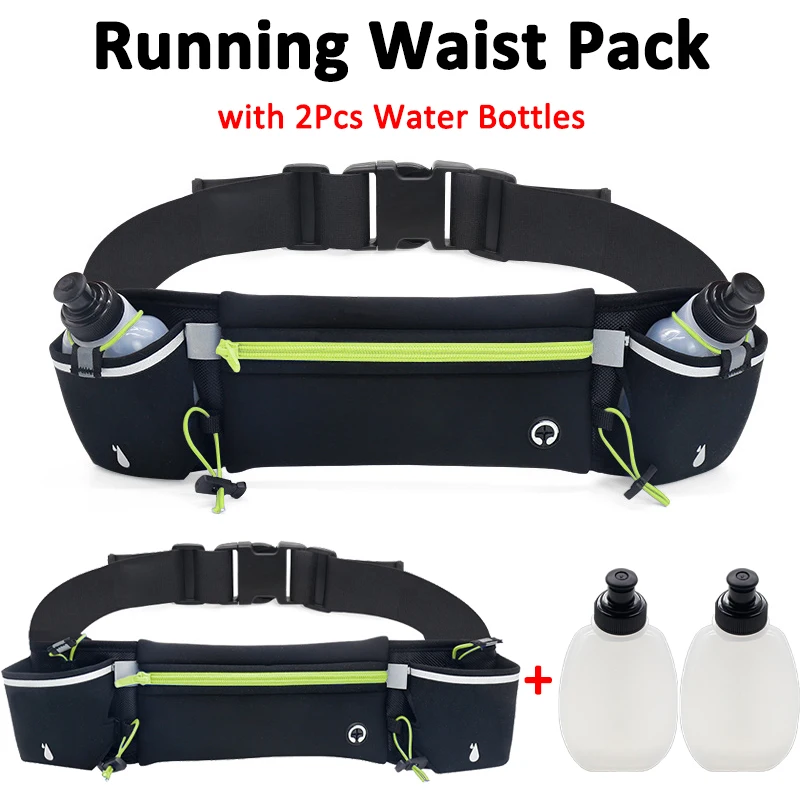Man/Woman Marathon Trail Running Waist Pack with 2Pcs Water Bottles Sports Fanny Pack Fitness Dual Pocket Running Belt Waist Bag running waist bag waist bag running belt