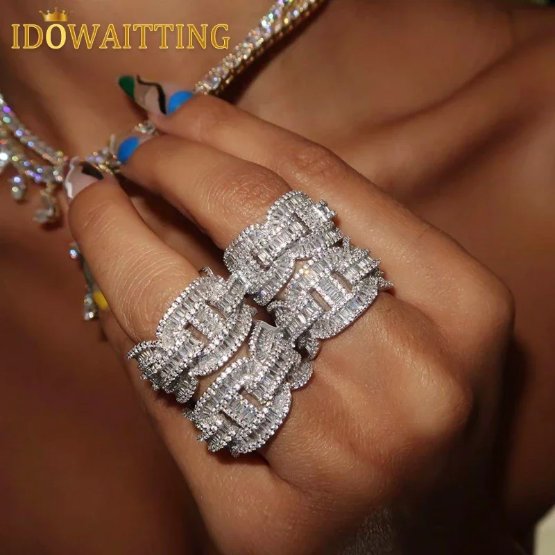 5A Cubic Zirconia Iced Out Bling Rectangle CZ Engagement Full CZ Eternity Band Ring For Women Men HipHop Jewelry Engagement Rings