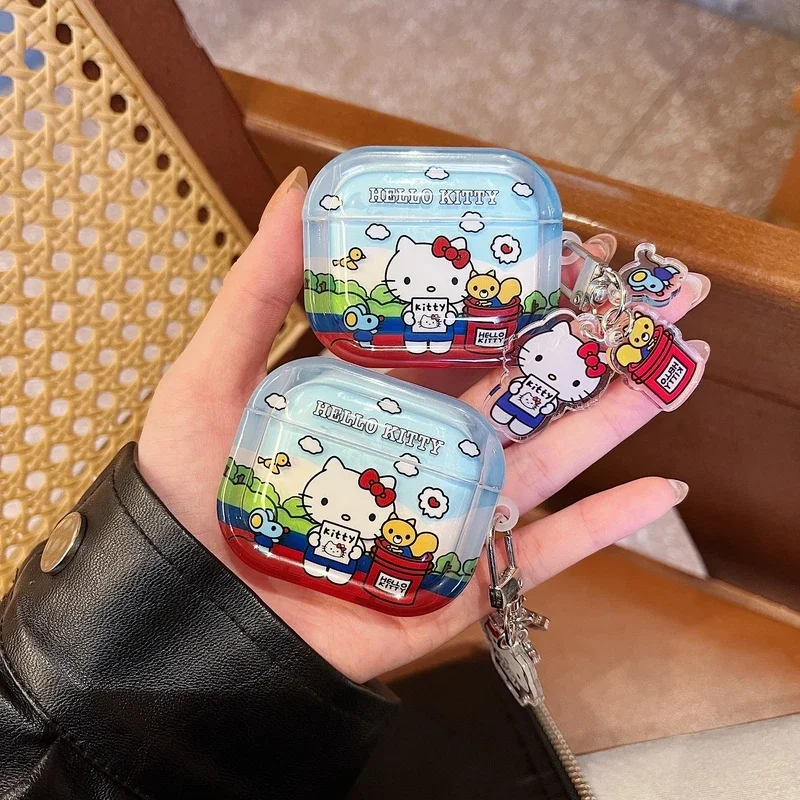 Sanrio Hello Kitty Protective Case for AirPods 1 2 3 4 Pro and Pro 2 - Soft Silicone Cover with Keychain Pendant for Wireless Earbuds