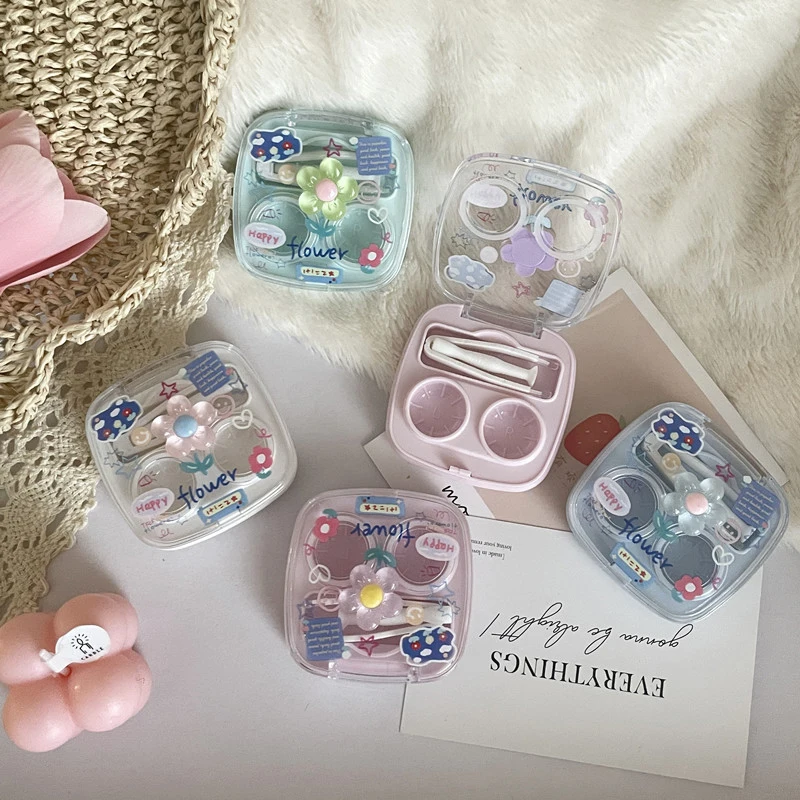 

Cute Flower Portable Contact Lens Box For Girl Minimalist Mini Contact Lens Storage Container Contact Lens Case Travel Kit