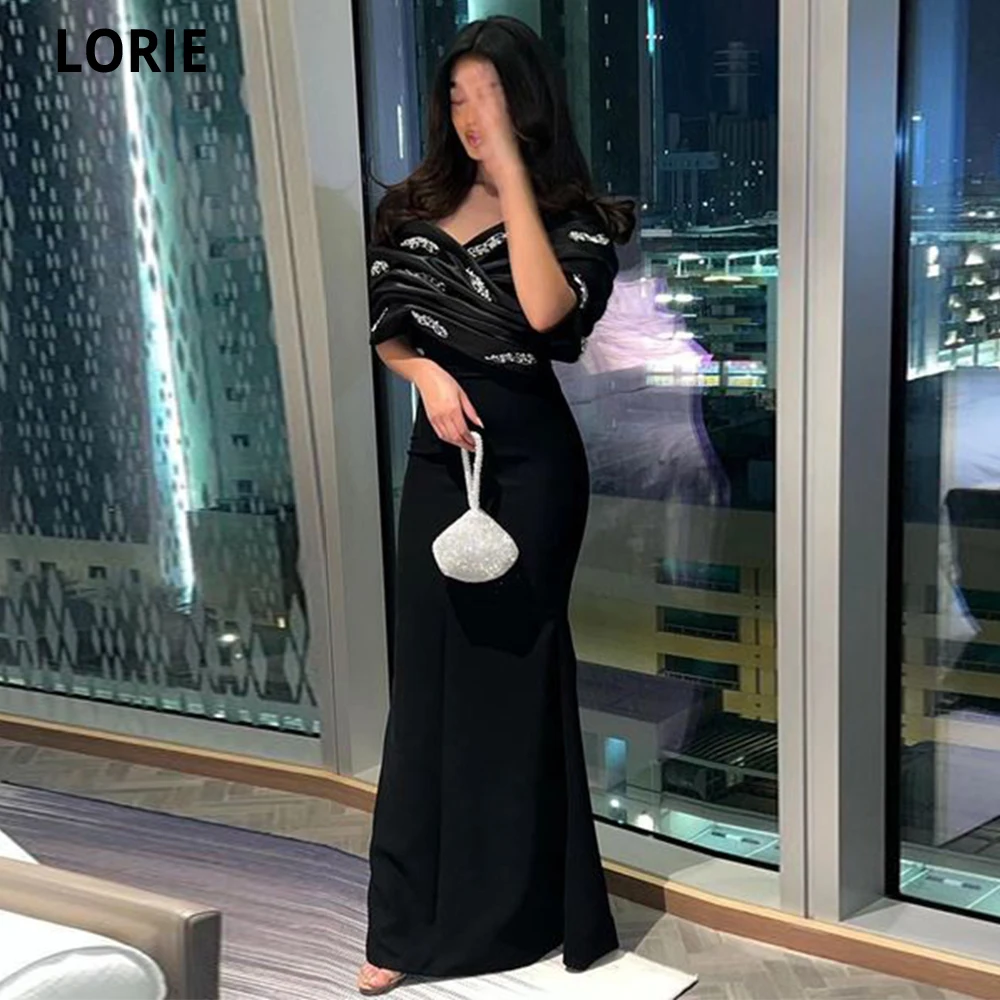 

LORIE Off The Shoulder Black Evening Dresses Vestidos De Fiesta Crystals Pleat Arabic Dubai Formal Gowns Mermaid Evening Gowns