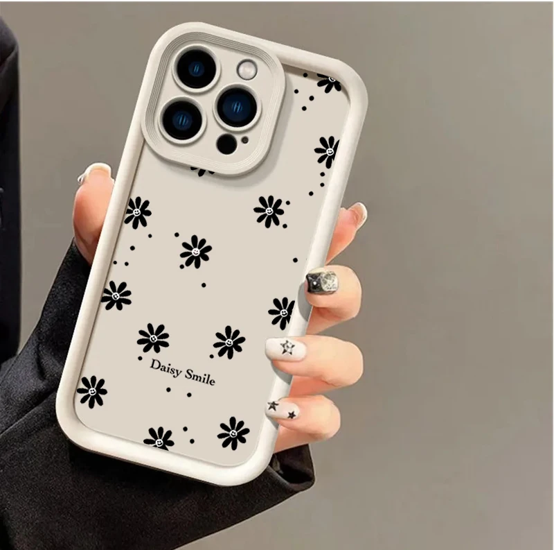 Cute White Daisy Flower Silicone Shockproof Phone Case - Full Protection Shell