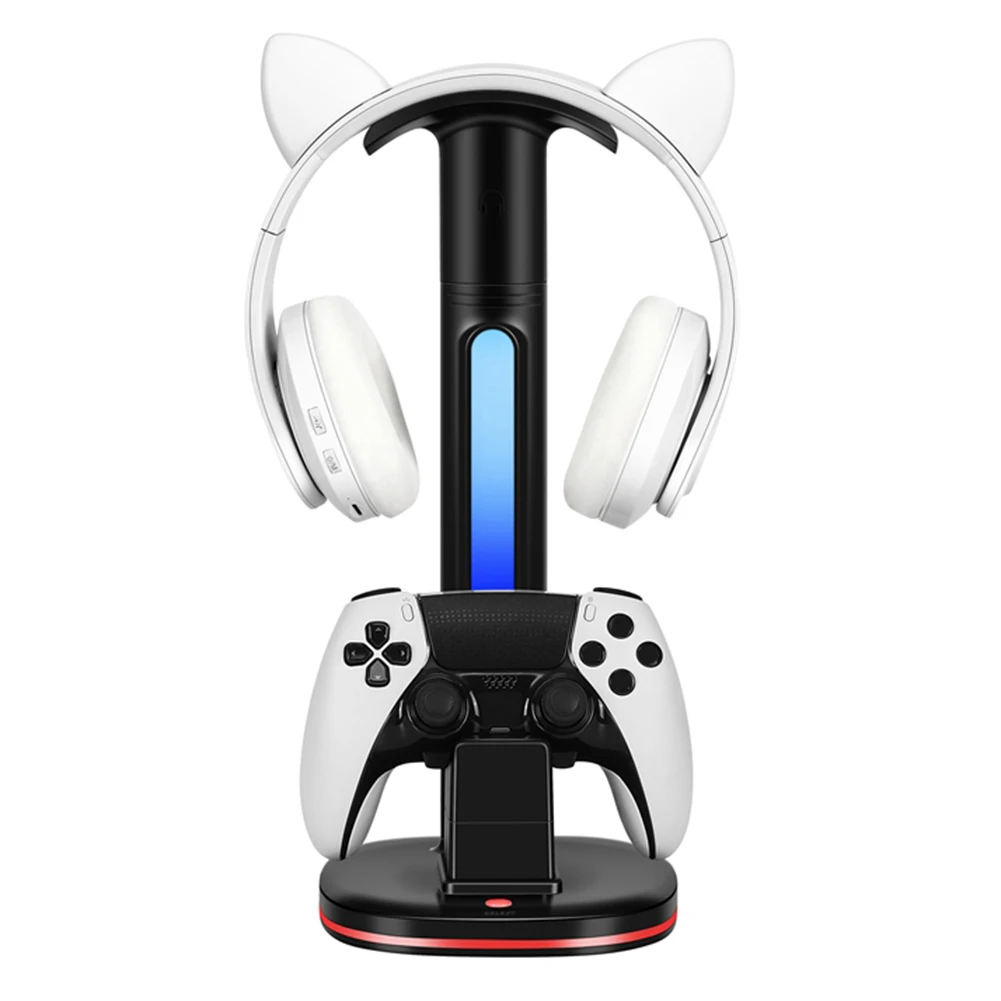 Station de charge PS5 avec support Casque, porte téléphone et lumière RGB