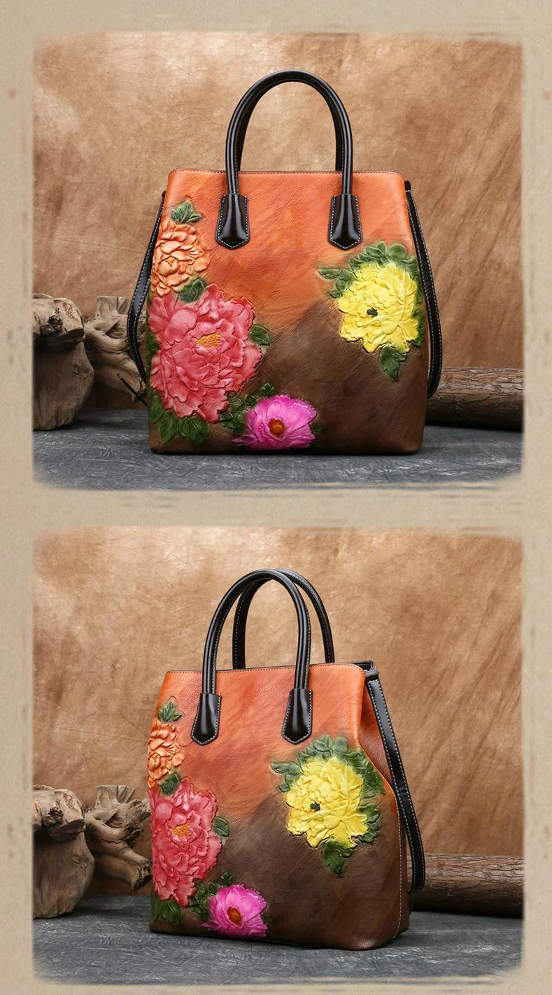 Sd79c08eb377e4b6dbfacc30de14d95b8n Retro Women Bag Vintage Bucket Shoulder Bags For Women, New Handmade Embossed Leather Handbag Floral Tote Bag Female Mallzona
