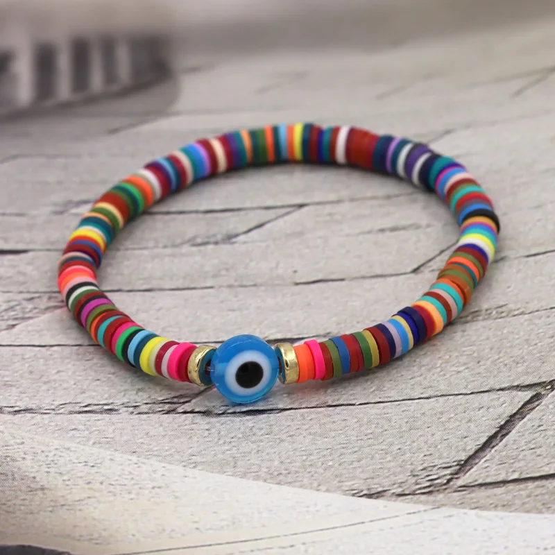 Mode mehrfarbige Polymer Clay Perlen Armband böhmischen Frauen Schmuck bösen Blick Charme Armband Geschenk Großhandel Handgelenk Zubehör – Detail 3