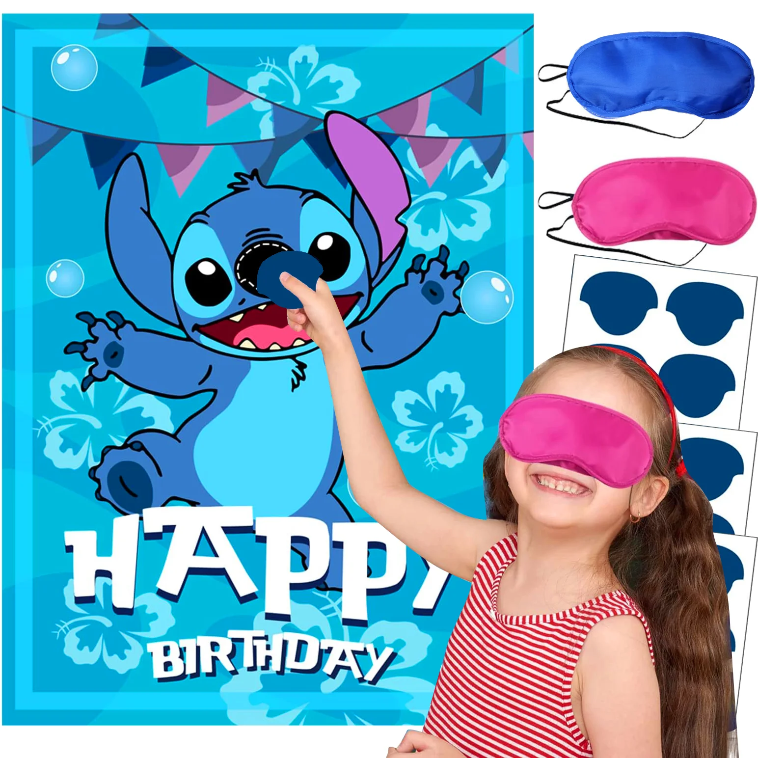 Pin The Nose On The Stitch Party Game Posters Stickers for Kids Birthday