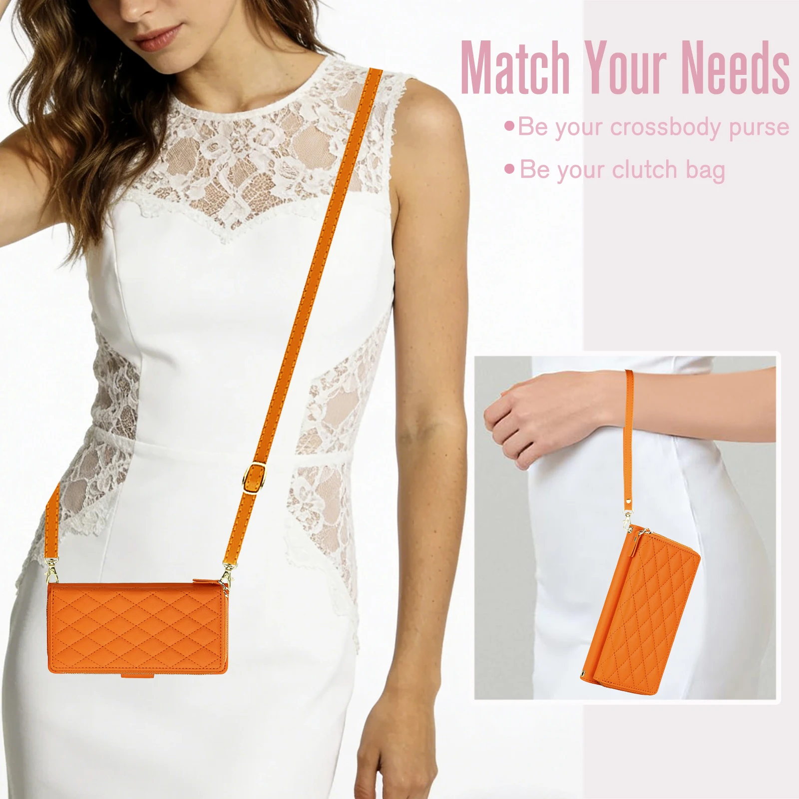 Sleek Zipper Wallet Crossbody Case with Detachable Wrist Strap