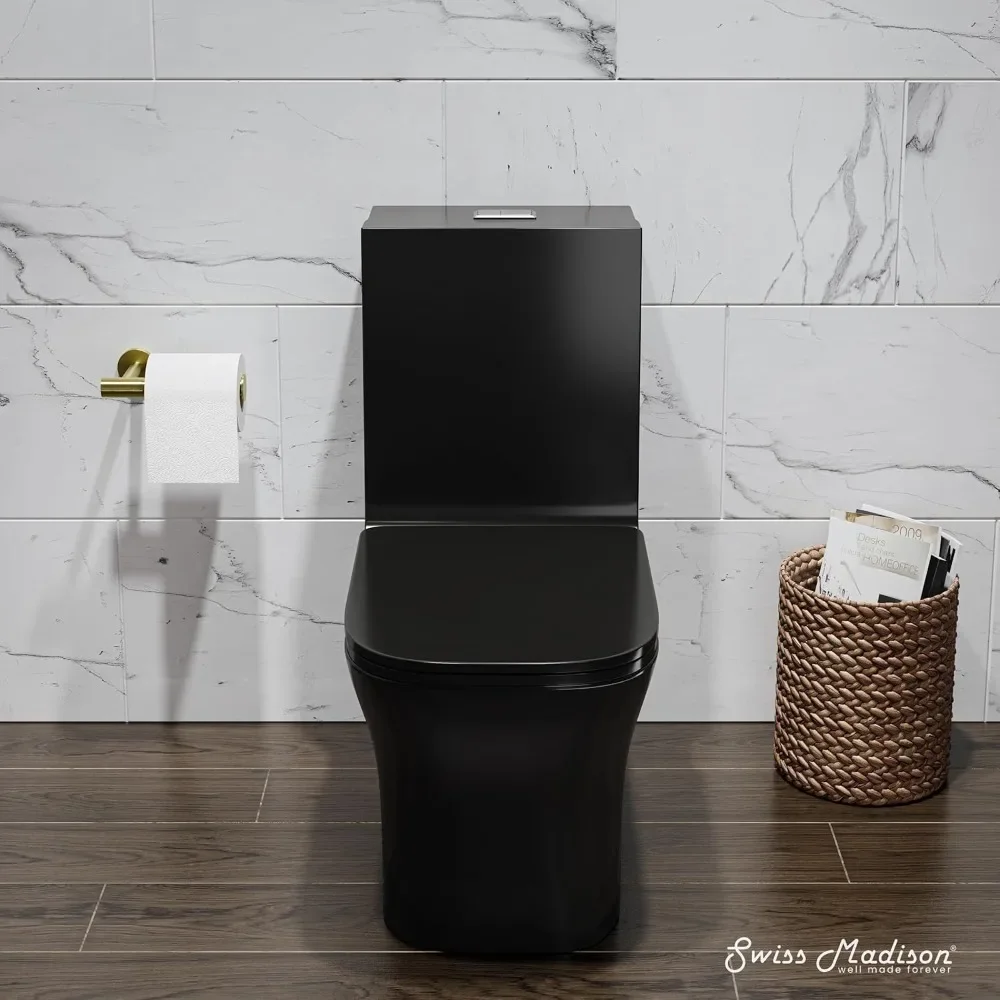NEW-Concorde One Piece Square Toilet Dual Flush in Glossy Black 1.1/1.6 gpf