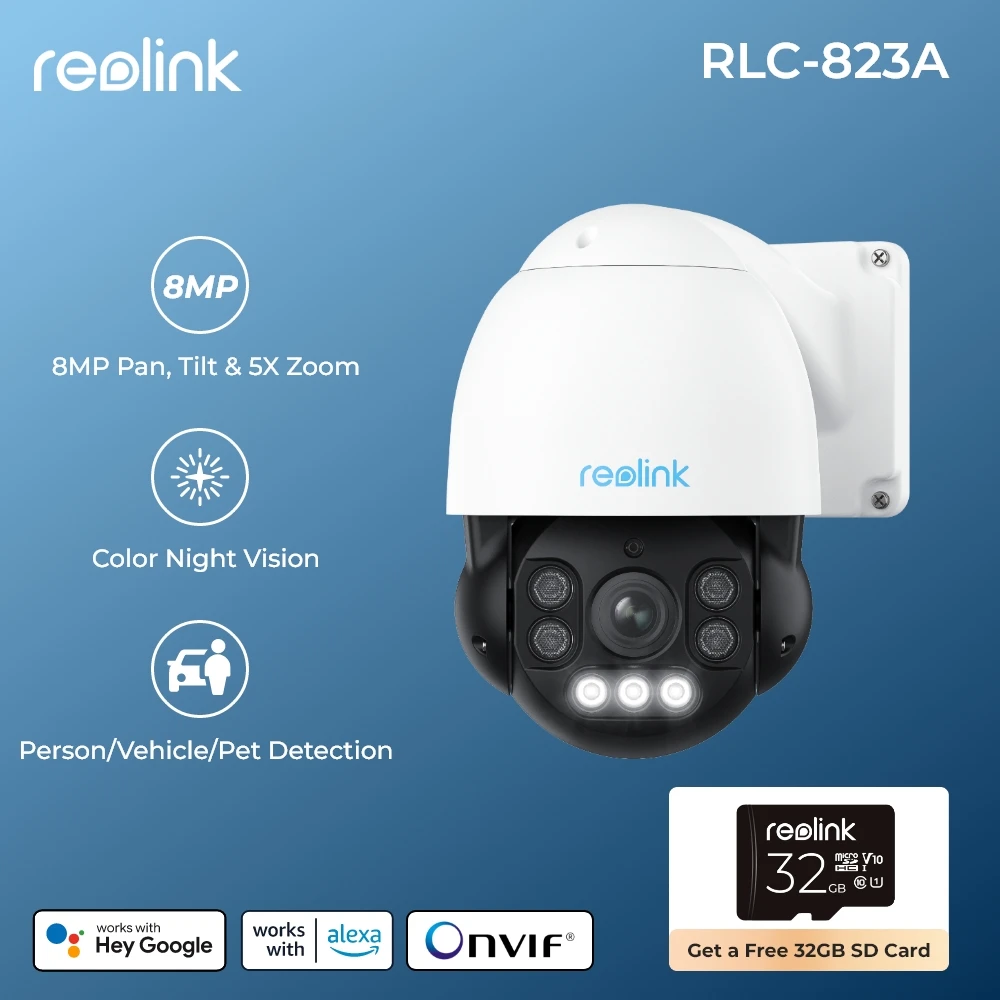 Reolink 8MP PoE IP Camera PTZ Pan/Tilt 5X Optical Zoom Human/Car/Pet Detection Color Night Vision 2-way Audio Security Camera