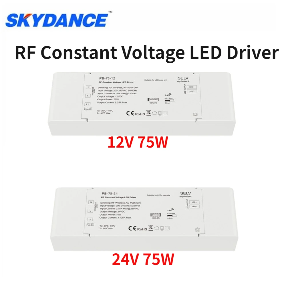 Skydance Rf2.4G Driver Dimmerabile A Tensione Costante Led Ac Push Dim Ac220V-240V A Dc12V/24V 75W Pwm Dimmerabile Digitale Per Luci A Led