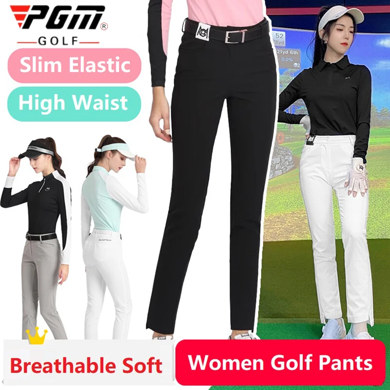 Pgm New Golf Wear for Women Casual Sports Golf Pants Spring High-waisted Split-hem Trousers Breathable Elastic Ankle Pants