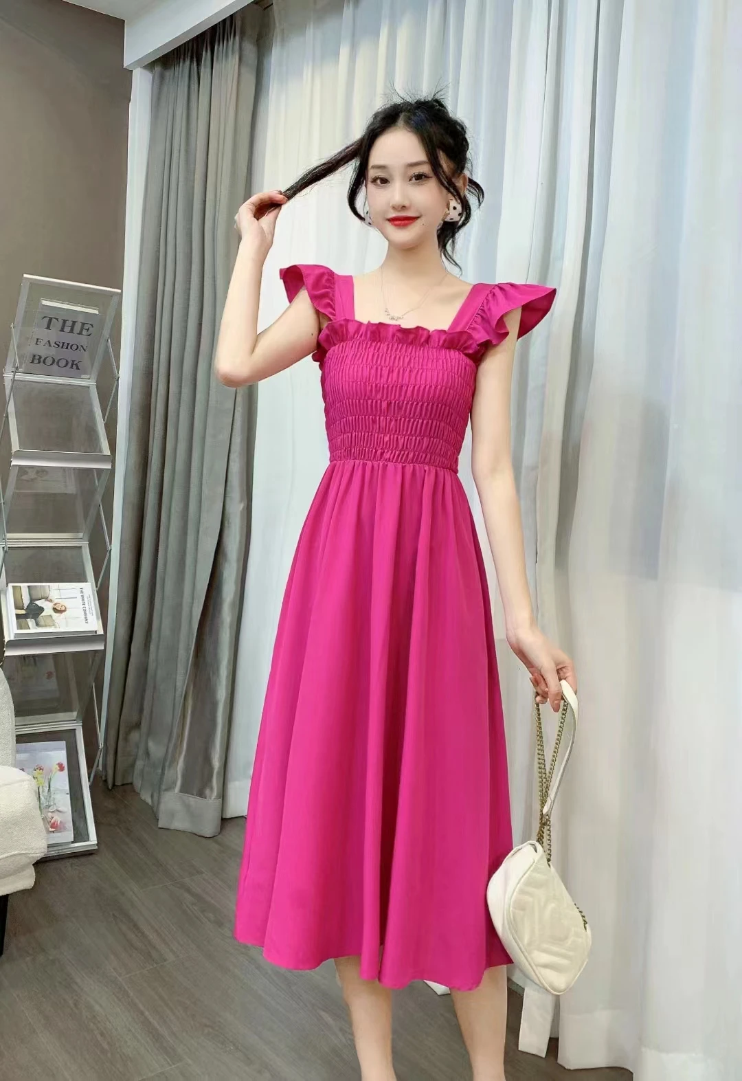 2023-New-Summer-Women-Sexy-Square-Collar-Flying-Sleeve-Strap-Elastic ...