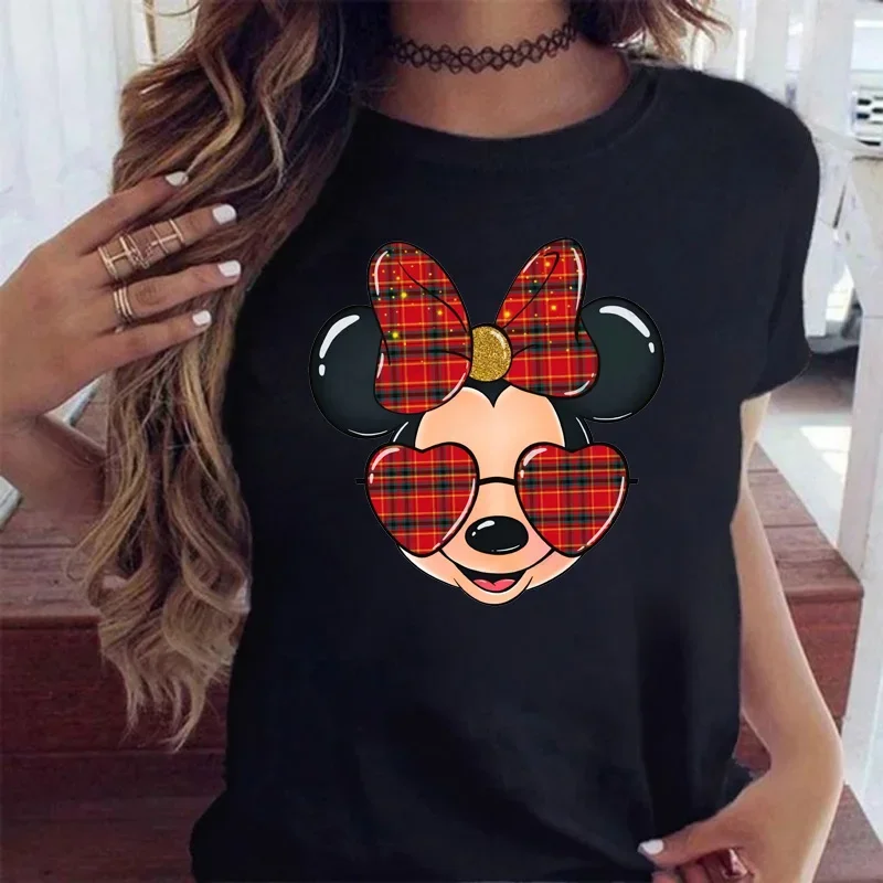 

Kawaii Women T Shirt New Minnie Mouse Fashion Christmas T-shirt Casual Happy Holiday Party Oversized Female T Shirt Top