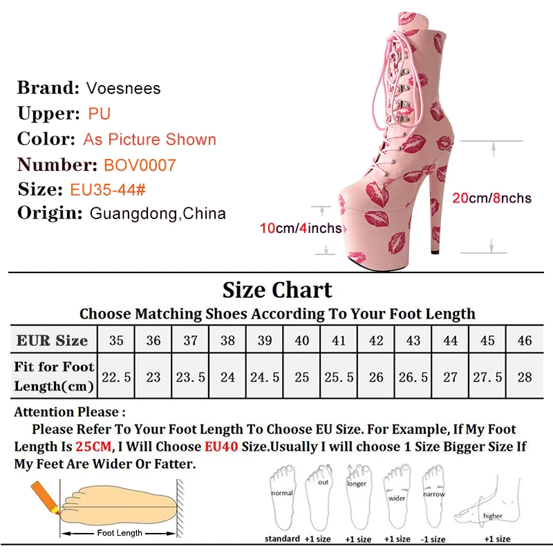 17cm 20cm Sexy Women Ankle Boots Zip Up Platform Red lip Print Block High Heels Peep Toe Short Boots Ladies Girls Party Shoes