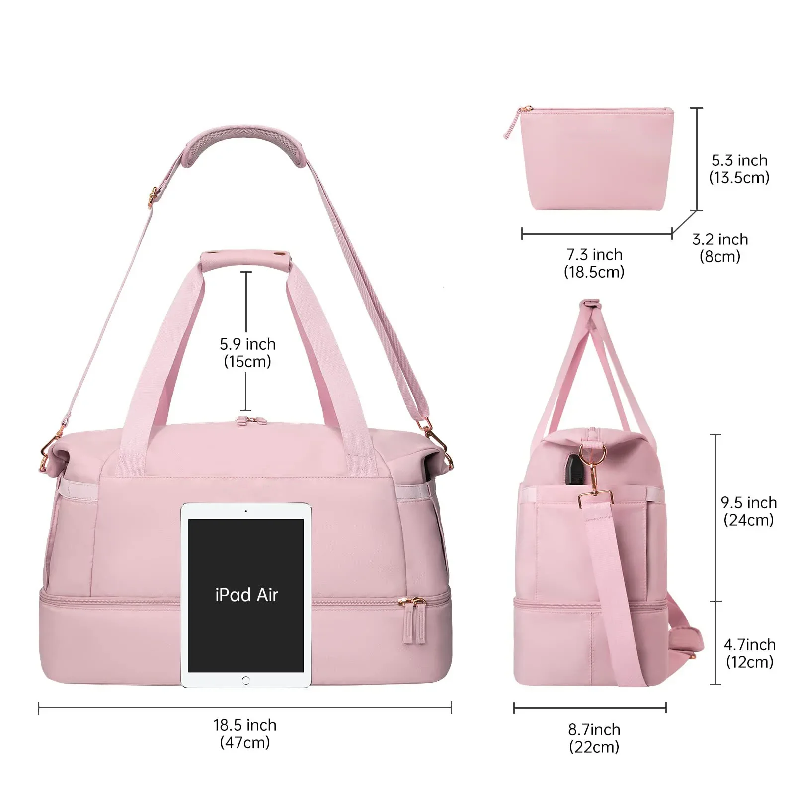 Gym Bag for Women Sports Travel Duffel Bag with USB Charging Port Weekender Overnight Bag with Wet Pocket and Shoes Compartment 5
