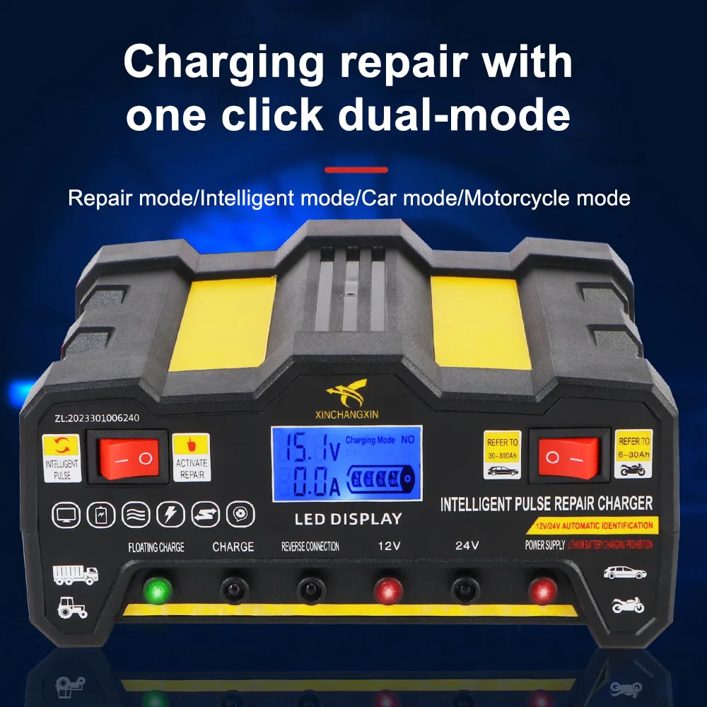 Caricabatteria per auto da 600 W Uscita 12V 12A / 24V 9A Ricarica rapida Caricabatteria per accumulo domestico per riparazione automatica intelligente degli impulsi - Image 4