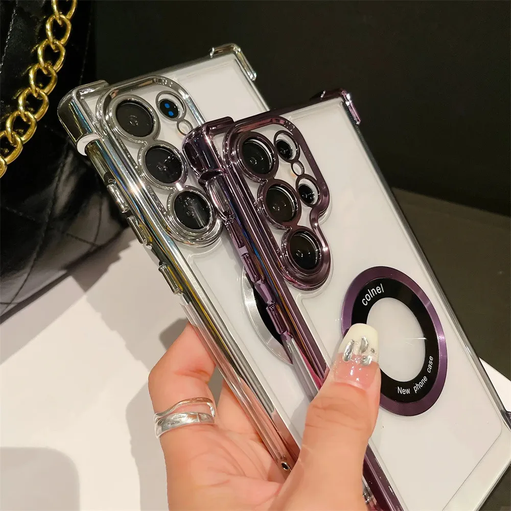 Enhanced Shockproof Clear Magnetic Phone Case with Magsafe Plating
