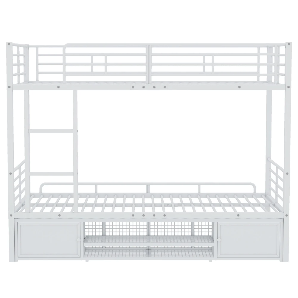 90 x 200 cm großes Bett mit Eisenrahmen, Schuhschrank, kleiner Aufbewahrungsschrank mit Doppeltür, Kinder-Etagenbett mit Seitenleiter und Fallschirmgitter – Detail 40