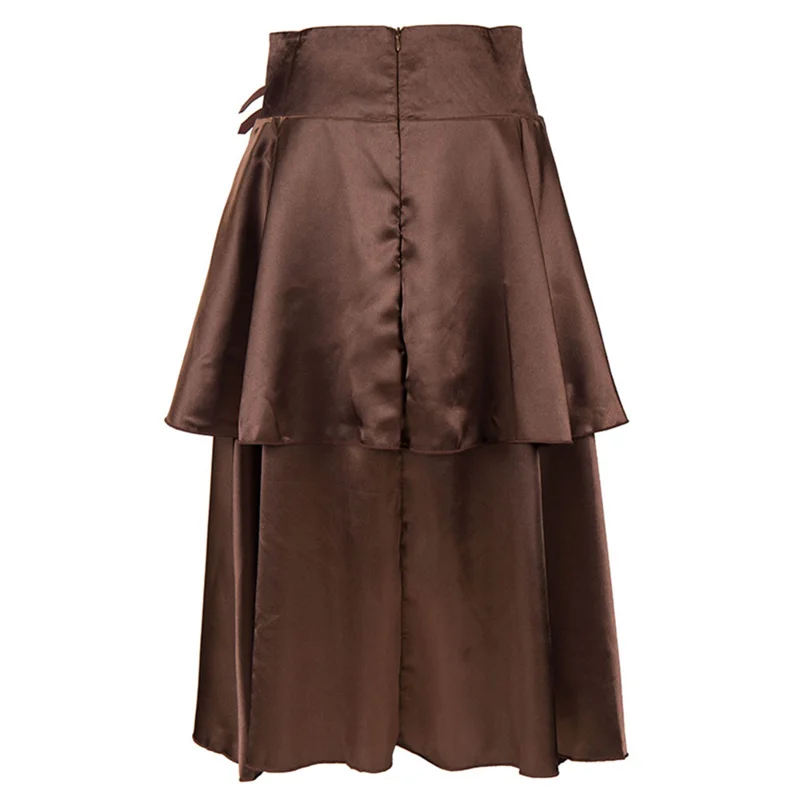 Steampunk Corset Skirt Short Costume Women Punk Petticoat Halloween Brown Leather Skirt Ren Faire