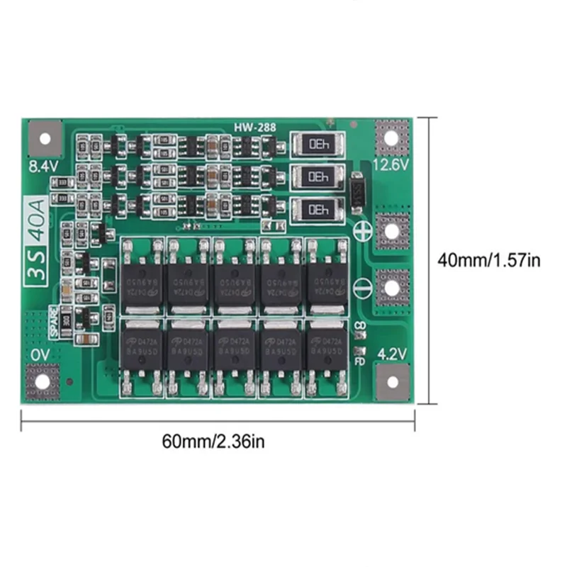 3pcs 3S 40A 60A Li-ion Lithium Battery Charger Protection Board 18650 BMS for Motor 11.1V 12.6V/14.8V 16.8V Enhance