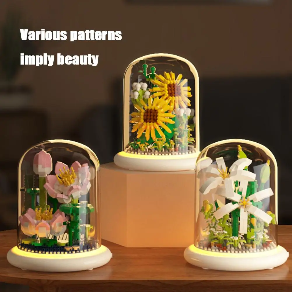 

Flower Bricks Potted Building Blocks Decoration Tabletop Blocks For Girl Holiday Gift M1c4